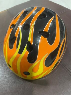Youth Flame Bike Helmet in Black, Orange & Yellow